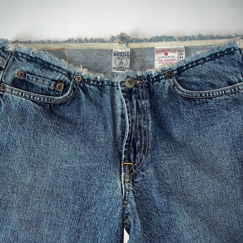Vintage LUCKY BRAND frayed waist boot cut Dunagrees size 27 Short - Picture 2 of 8